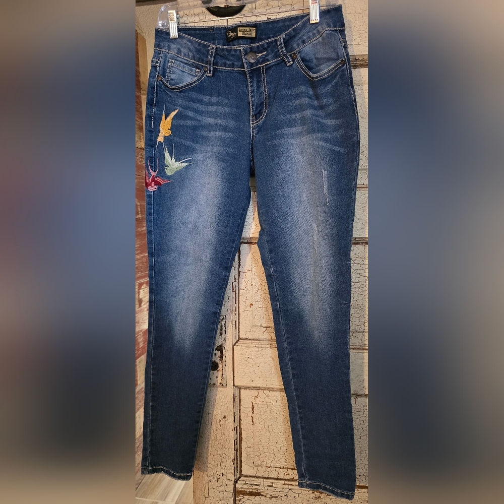 Suzanne Betro birds swallows Embroidered Jeans 28/29 EUC
